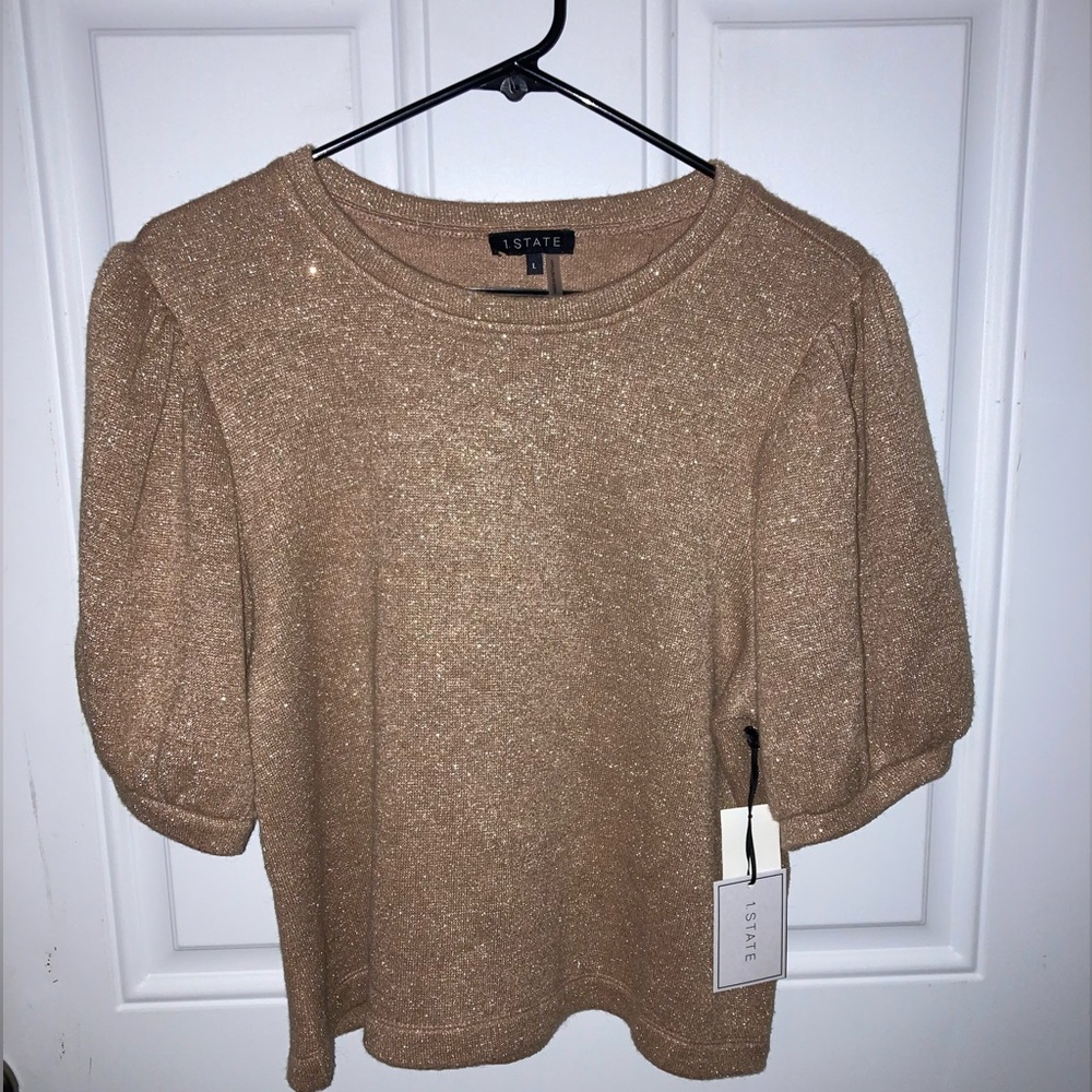 1.STATE Caramel Cream Shimmer Top size L NWT